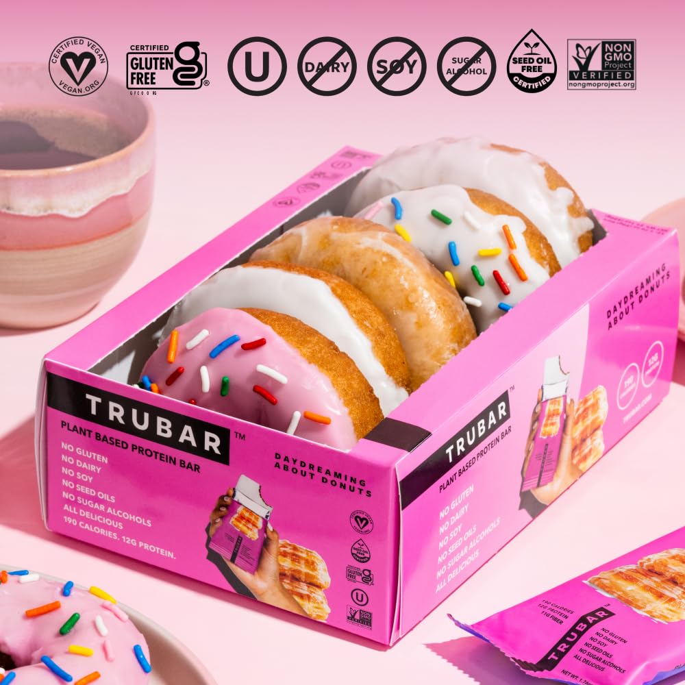 TRUBAR Vegan Protein Bar, Daydreaming About Donuts, Gluten Free, Plant Based, High Fiber, Dairy Free, Non GMO, Low Fat, No Sugar Alcohols, 12G Lean Protein, 13G Fiber, Healthy Snack Bars, 12 CT - Image 6
