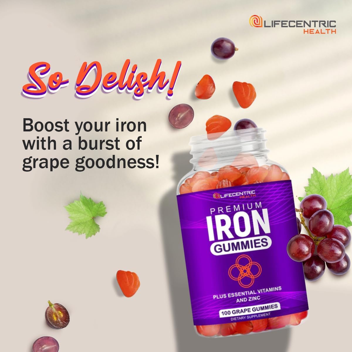 LifeCentricHealth Iron Gummies | Biotin Zinc Vitamin B Folic Acid Gummies | Vegan Gluten Free for Women & Men - Image 10