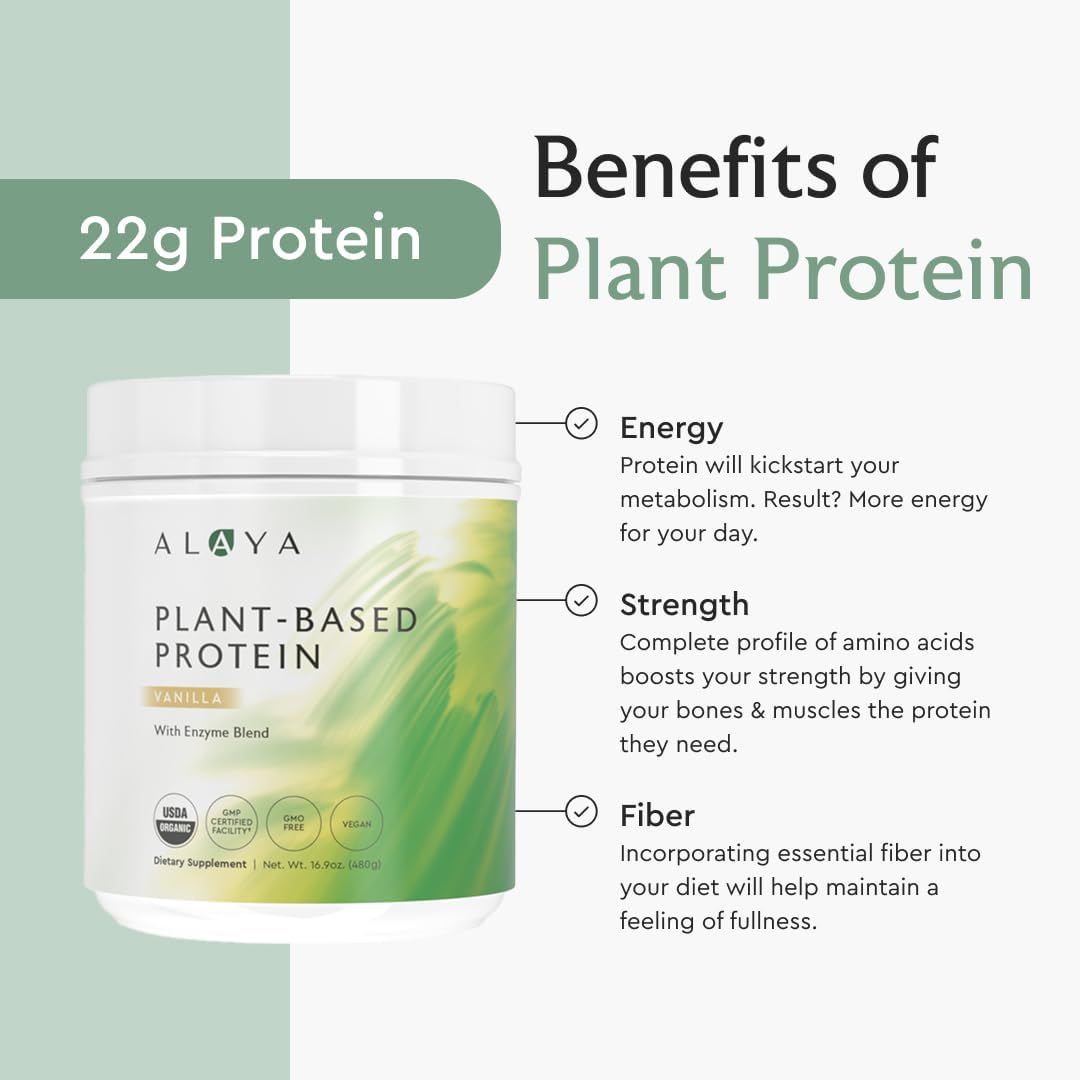 Alaya Naturals Organic Plant Based Protein Powder - Vegan Protein Powder with Pea Protein, Hemp Protein, & Spirulina - Non-GMO, USDA Organic, Vanilla - Image 3
