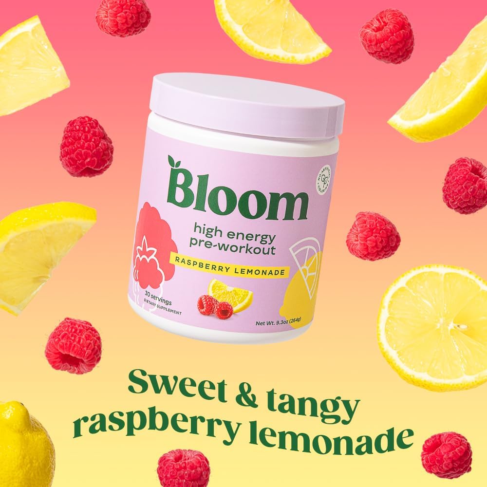 Bloom Nutrition High Energy Pre Workout with Beta Alanine, Ginseng and L Tyrosine for Amino Energy, Natural Caffeine Powder from Green Tea Extract, Keto, Sugar Free Drink Mix, Raspberry Lemonade - Image 2