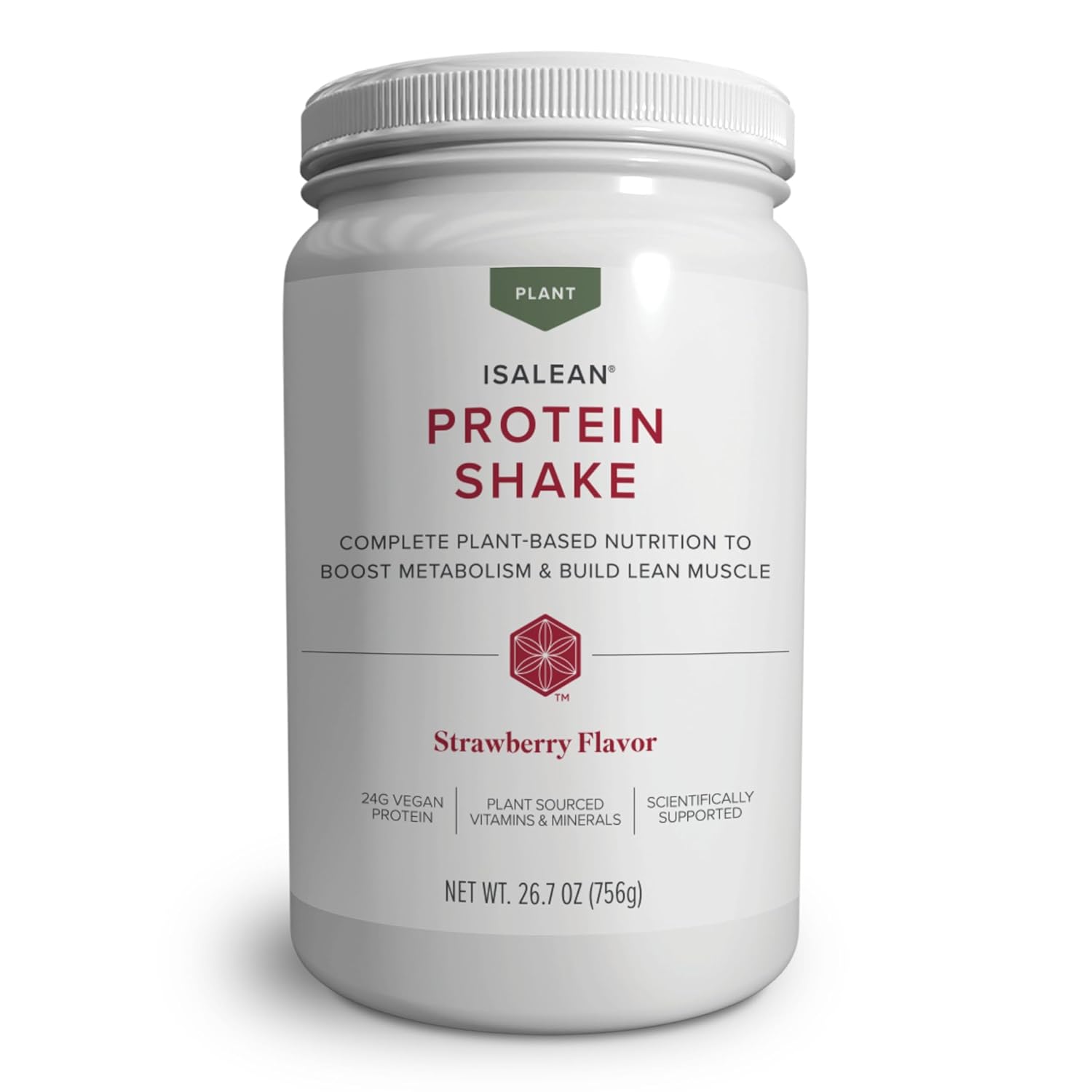 Isagenix Plant-Based IsaLean Protein Shake - Meal Replacement Drink with 24 g of Plant-Based Protein - Supports Lean Muscle Growth & Healthy Metabolism - Gluten-Free & Soy-Free - Strawberry