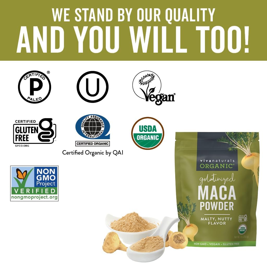 Viva Naturals Organic Maca Powder, Gelatinized, 16 oz (1 lb) – Vegan, USDA Organic, Gluten-Free, Non-GMO Peruvian Superfood in Resealable Bag - Image 8