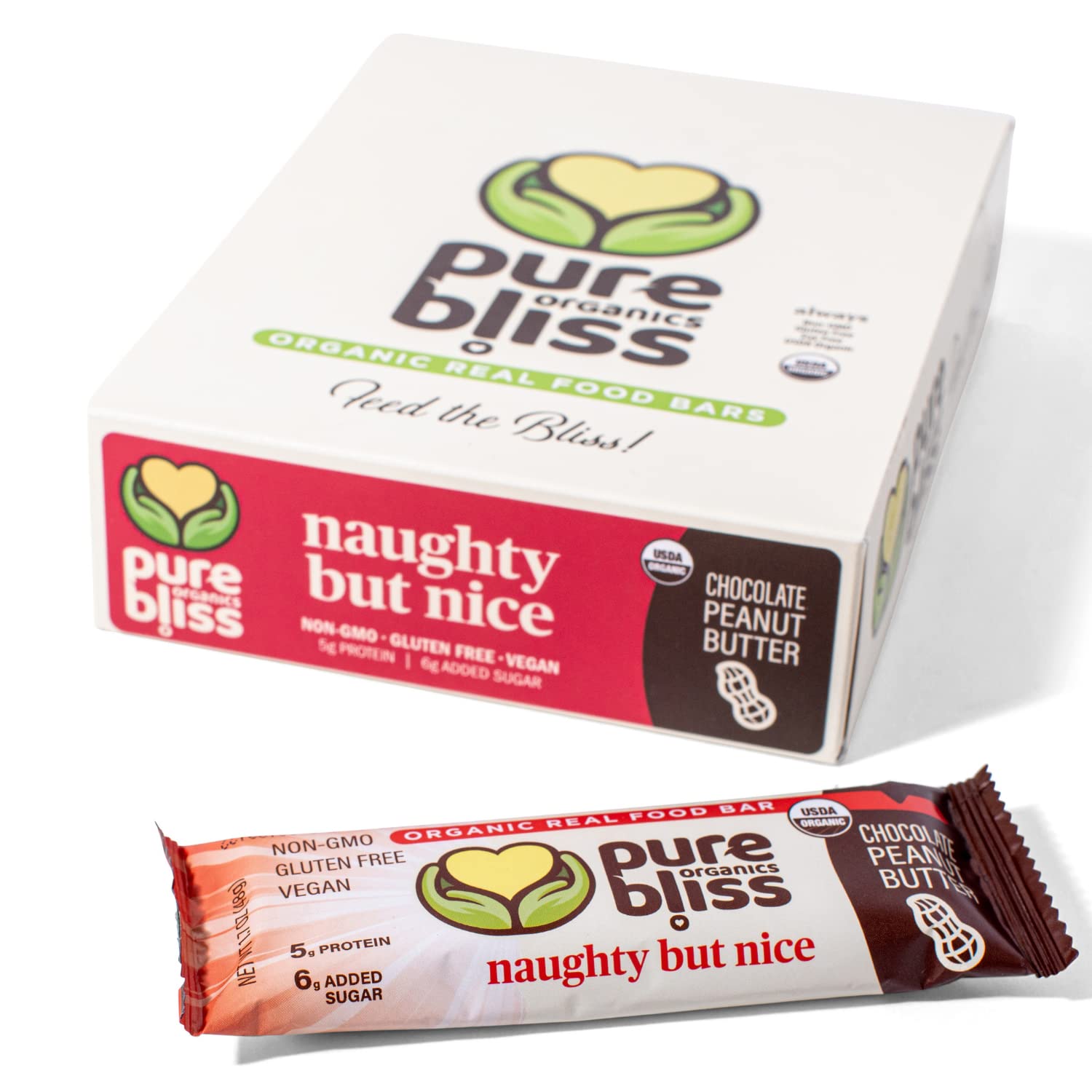 Organic Real Food Bar (Chocolate Peanut Butter) Non-GMO, Gluten Free, Vegan, Nutrition Bars, Energy Bars, Super Food Simple Ingredients, Best Tasting, Healthy Snack, Breakfast Bars, Dairy Free, Soy Free, Pure Bliss Organics (1.7 oz bar, 12-Pack Case)