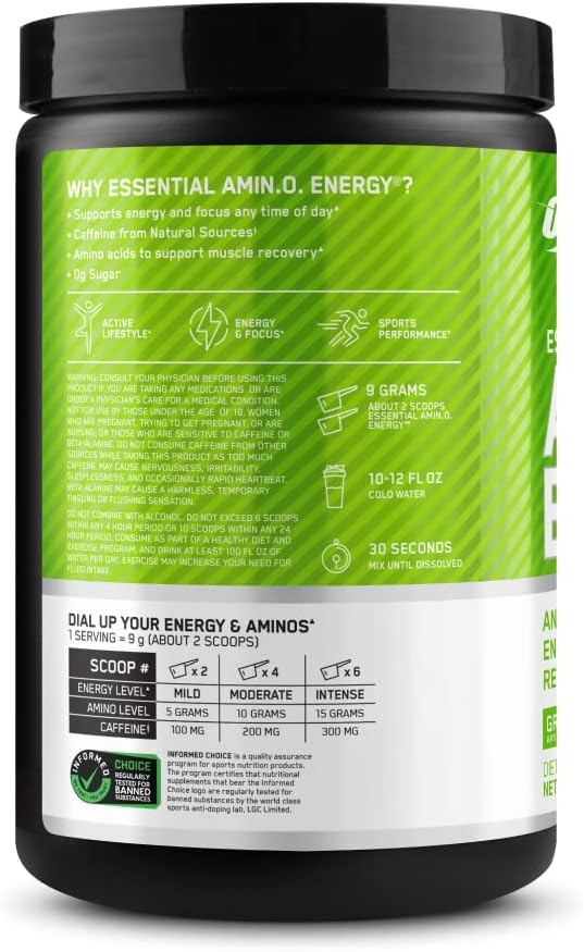 Optimum Nutrition Amino Energy - Pre Workout with Green Tea, BCAA, Amino Acids, Keto Friendly, Green Coffee Extract, Energy Powder - Green Apple, 30 Servings (Packaging May Vary) - Image 8
