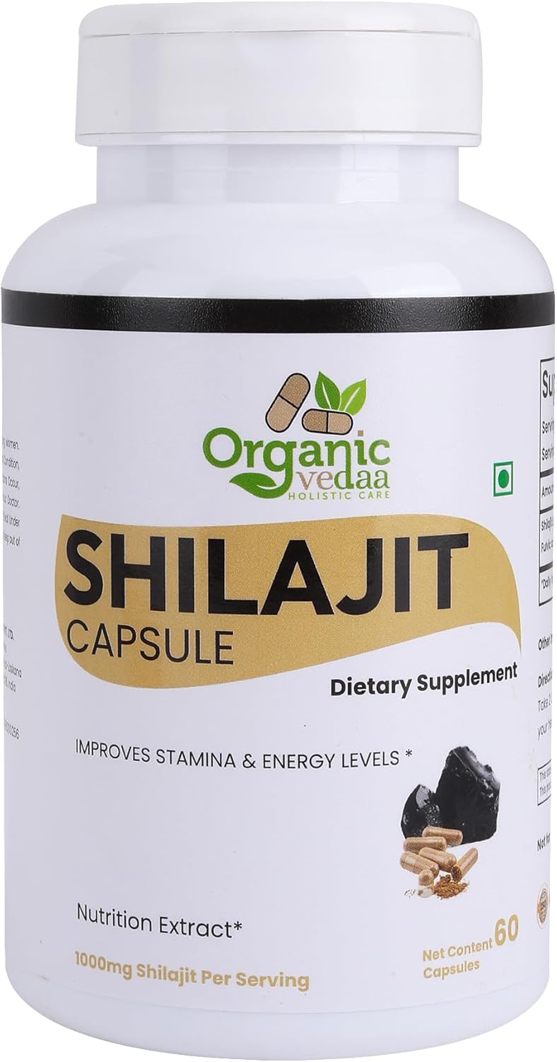 Natural Fiber Supplement for Digestive Health & Regularity | Plant-Based, Non-GMO, Gluten-Free (Shilajit 60 Capsules)