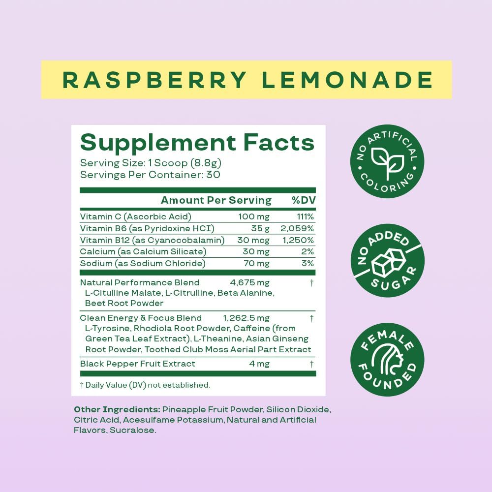 Bloom Nutrition High Energy Pre Workout with Beta Alanine, Ginseng and L Tyrosine for Amino Energy, Natural Caffeine Powder from Green Tea Extract, Keto, Sugar Free Drink Mix, Raspberry Lemonade - Image 4