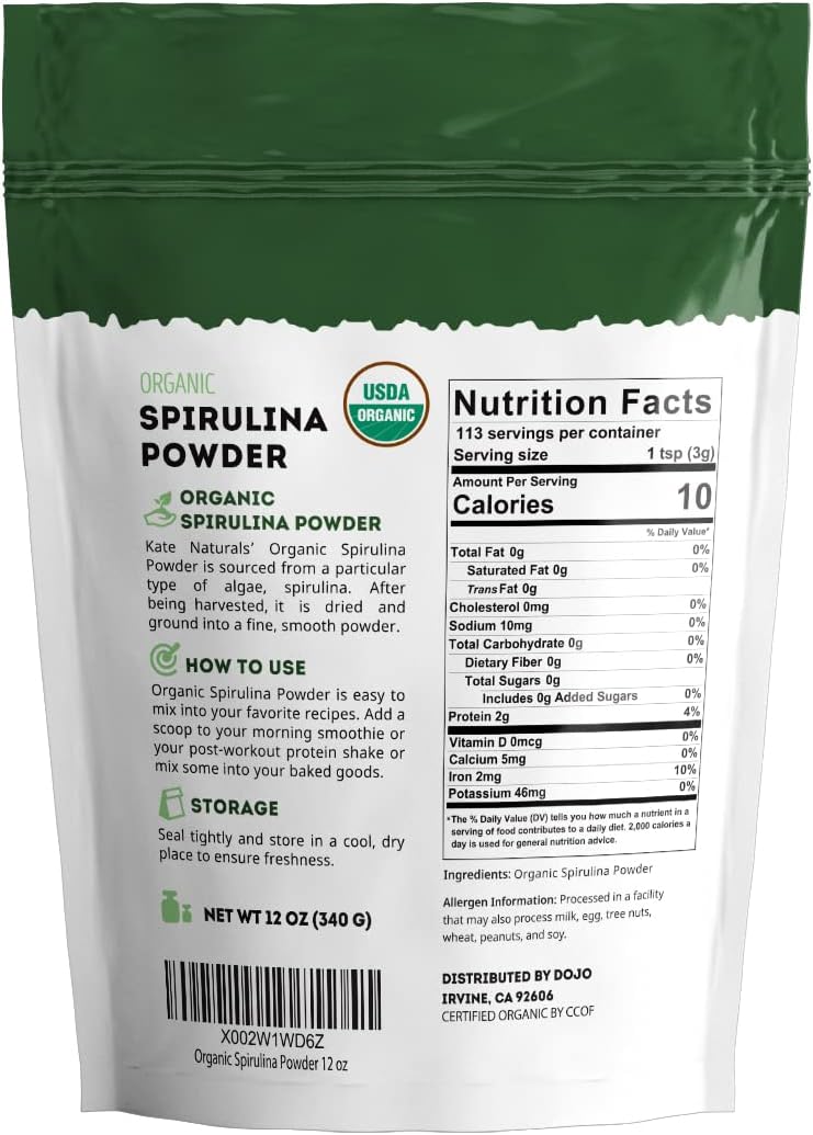 Kate Naturals Organic Spirulina Powder. Nutrient Dense Superfood Supplement (12 oz, USDA Certified, Non-GMO, Gluten- Free) - Image 5