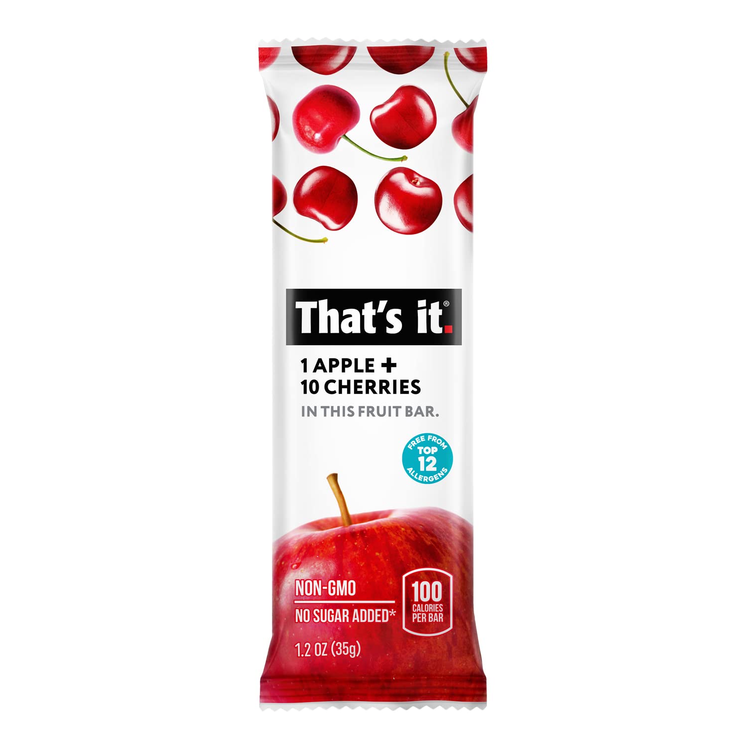 That's it. Apple + Cherry 100% Natural Real Fruit Bar, Best High Fiber Vegan, Gluten Free Healthy Snack, Paleo for Children & Adults, Non GMO No Sugar Added, No Preservatives Energy Food (12 Pack) - Image 3