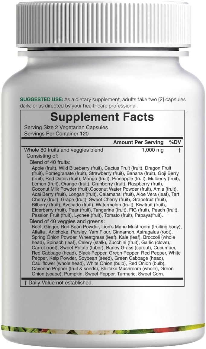 Nature’s Fruits & Veggies Supplement, 240 Veggie Capsules – 80 Whole Food Superfoods for Daily Balance – 40 Fruits with 40 Vegetables and Greens – Non-GMO, Gluten Free - Image 7