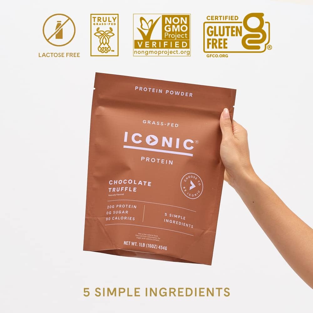 ICONIC Protein Powder, Chocolate Truffle - Sugar Free, Low Carb Protein Powder - Lactose Free, Gluten Free, Non-GMO - 20g Grass Fed Whey & Casein Protein - Keto Friendly, 1 lb. Pouch (17 Servings) - Image 5