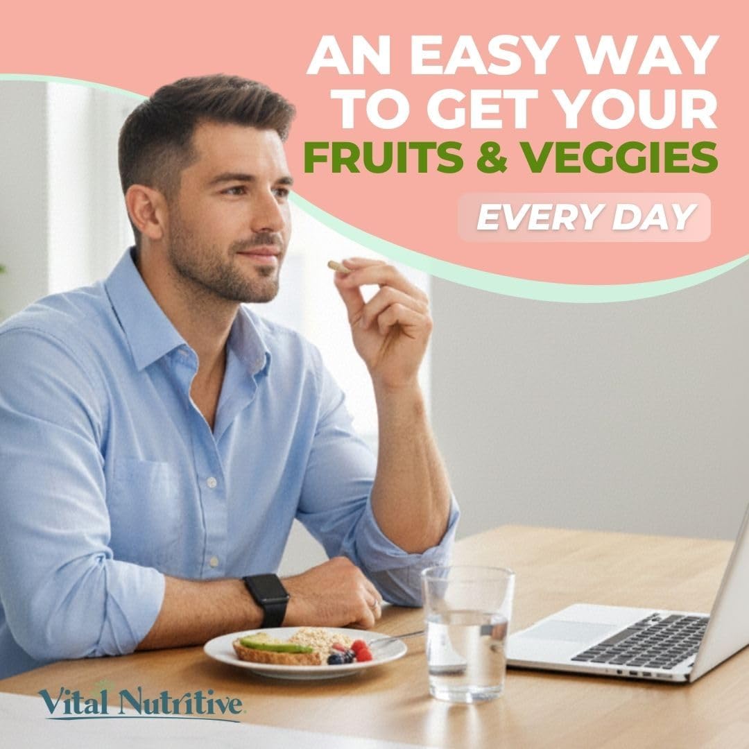 Vital Super Fruits & Veggies - Daily Superfood Capsules for Adults - Fruit and Veggies Supplement to Boost Immunity & Energy - 2-in-1 Formula for Overall Wellness - Fruit and Vegetable Capsules - Image 2