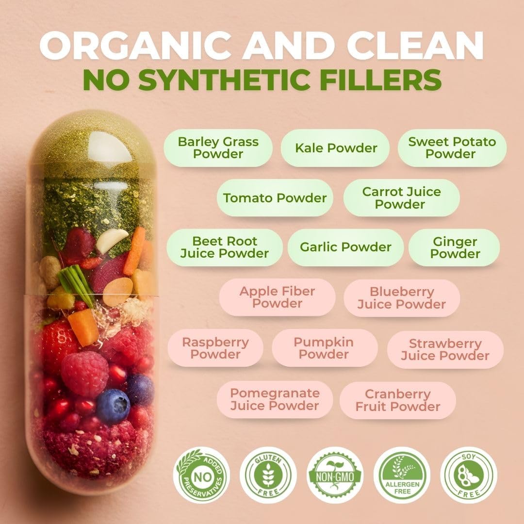 Vital Super Fruits & Veggies - Daily Superfood Capsules for Adults - Fruit and Veggies Supplement to Boost Immunity & Energy - 2-in-1 Formula for Overall Wellness - Fruit and Vegetable Capsules - Image 5