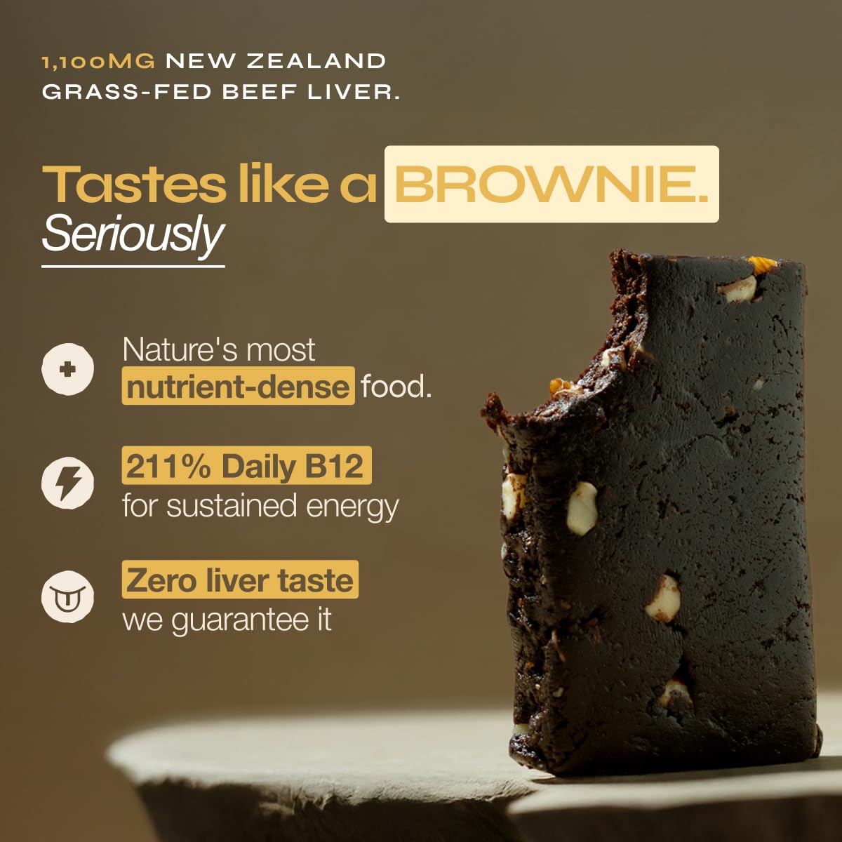 Primal Power Beef Liver Bar 1100mg - New Zealand Grass-Fed, 211% DV B12, 10g Protein Collagen - Zero Added Sugar, No Seed Oils, Gluten Free - Chocolate Peanut Butter (12 Pack) - Image 3
