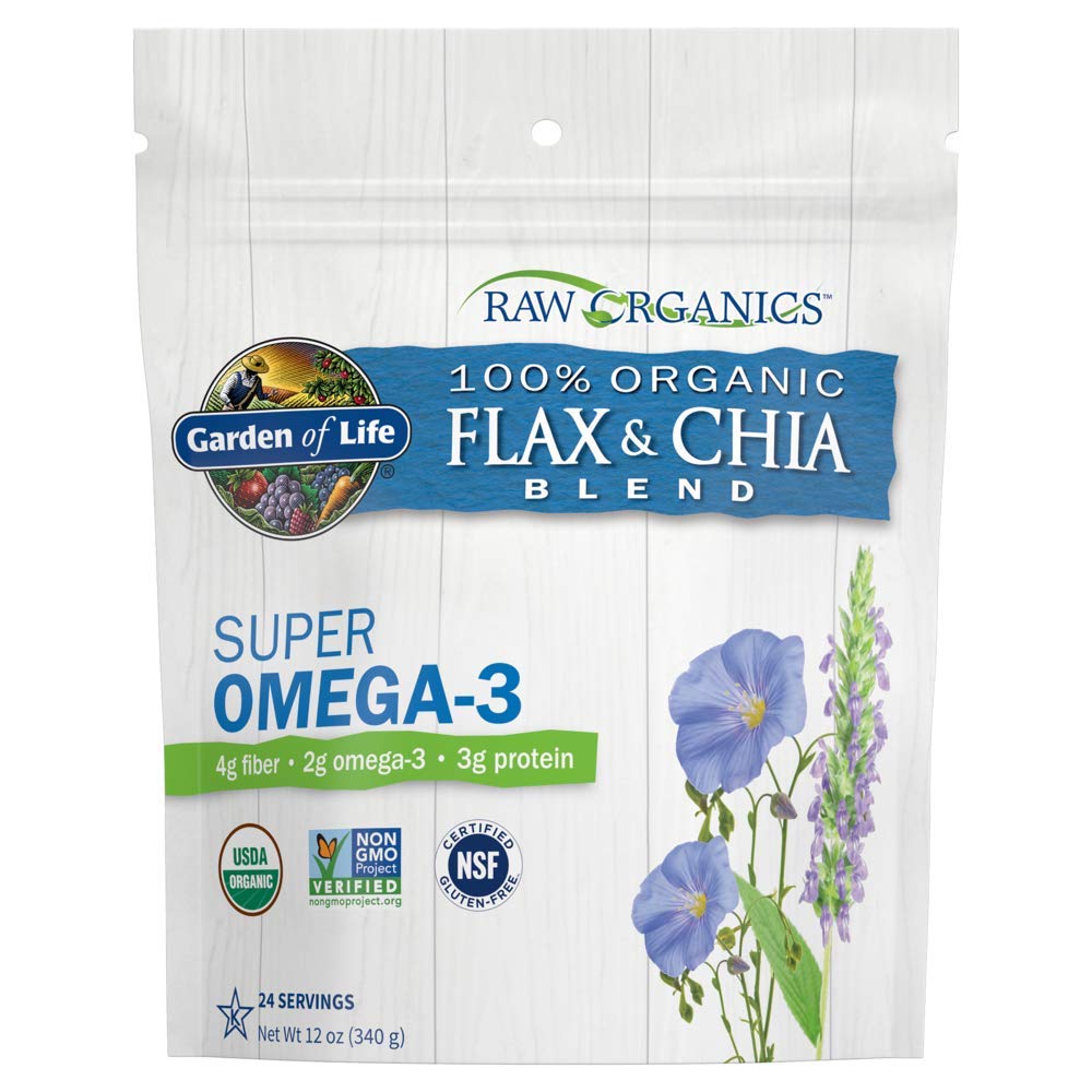 Garden of Life Raw Organics 100% Organic Ground Flax Seed & Chia Blend, Gluten Free Golden Flaxseed Meal plus Premium Black Chia Seeds, 24 Servings