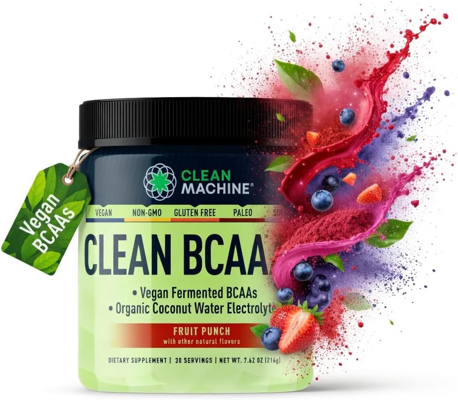Clean BCAA - 2:1:1 Food Sourced BCAAs Powder & Coconut Water Electrolytes Recovery & Amino Energy Supplement - Award Winning Vegan Amino Acid Supplement - 30 Servings (30, Fruit Punch)