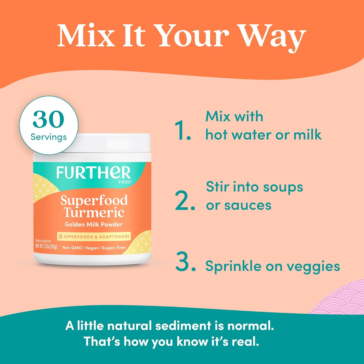 Further Food Superfood Turmeric Root Powder - Maximum Absorption, Natural Immune Booster, Golden Milk Blend, Sugar Free, Keto, Vegan, Non-GMO, 2.12 Oz - Image 7