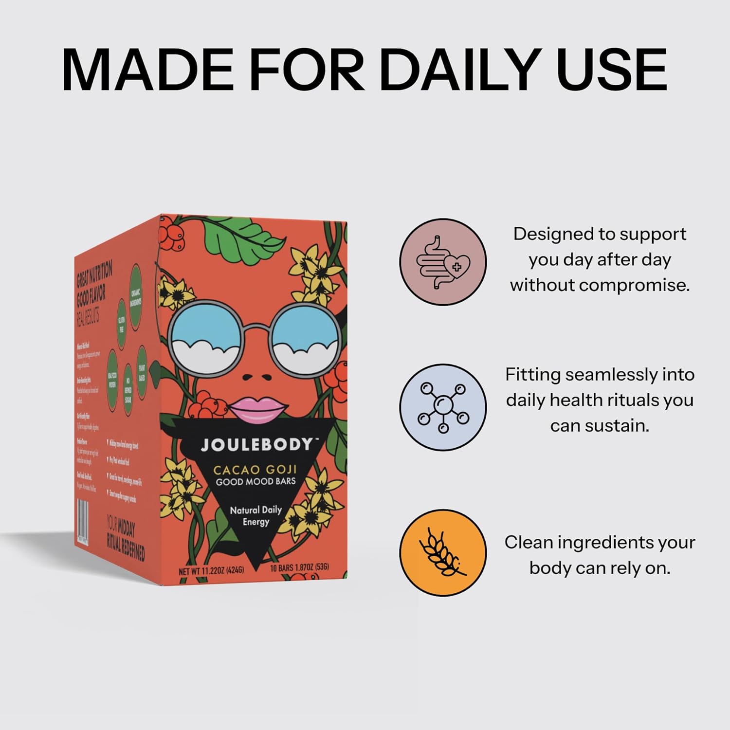 JOULEBODY Cacao Goji Superfood Bars - Best Meal Replacement Bars Protein, Plant Based, Gluten Free, Organic Good Mood Bars, No Refined Sugar, Perfect for Sports Nutrition - 10 Count - Image 8