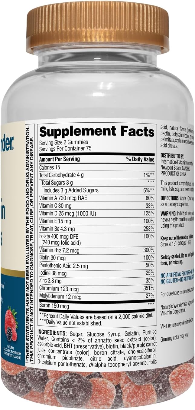 Nature's Wonder Men's Multivitamin Gummies, Supports Immune Health, Energy, Metabolism and Muscles with Vitamins A,C,D,B6,B12, 150 Men's Daily Multivitamin Gummies, 75 Day Supply - Image 8