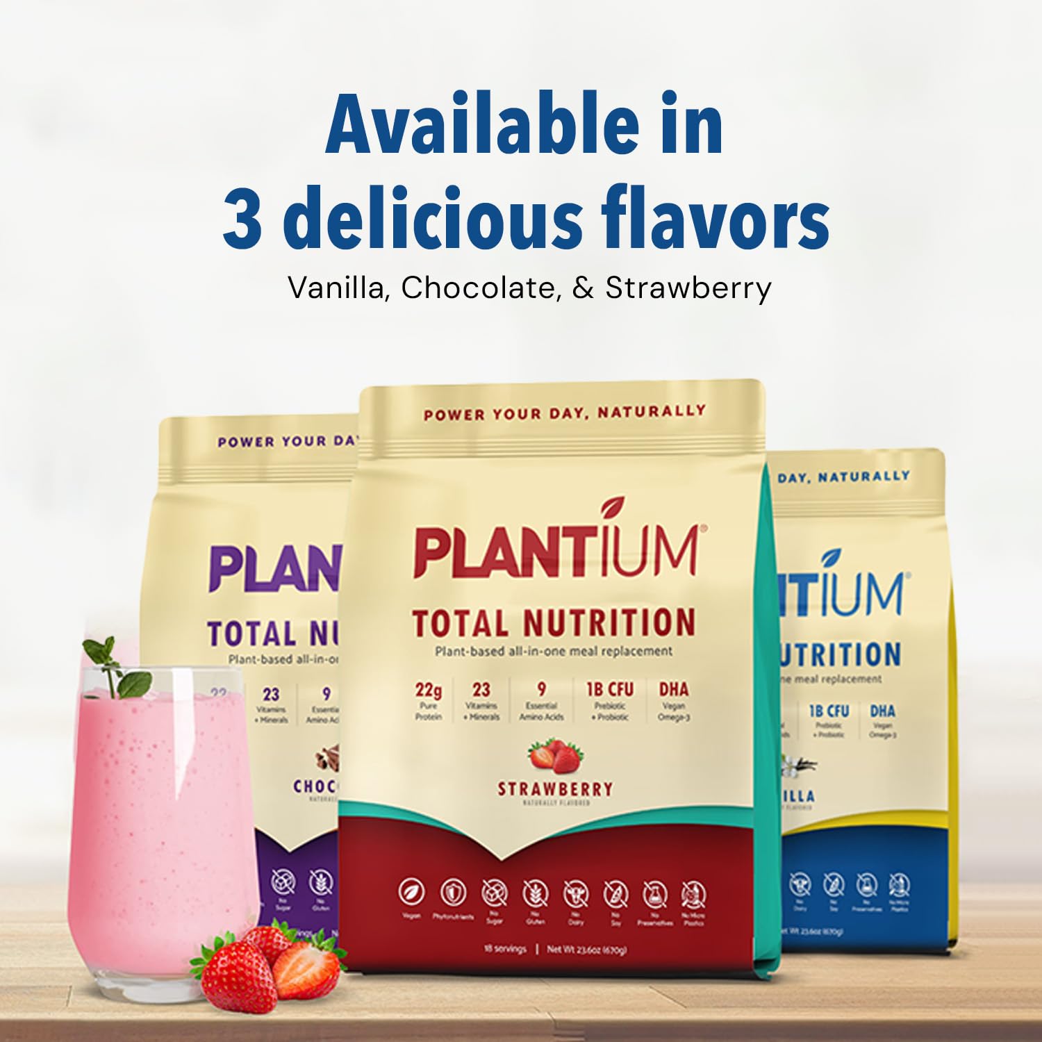 Plantium Total Nutrition, Premium All-in-One Meal Replacement Shake, Plant-Based Protein Powder with Vitamins, Minerals & Probiotics, 22g Protein per Serving, Vanilla - Image 8