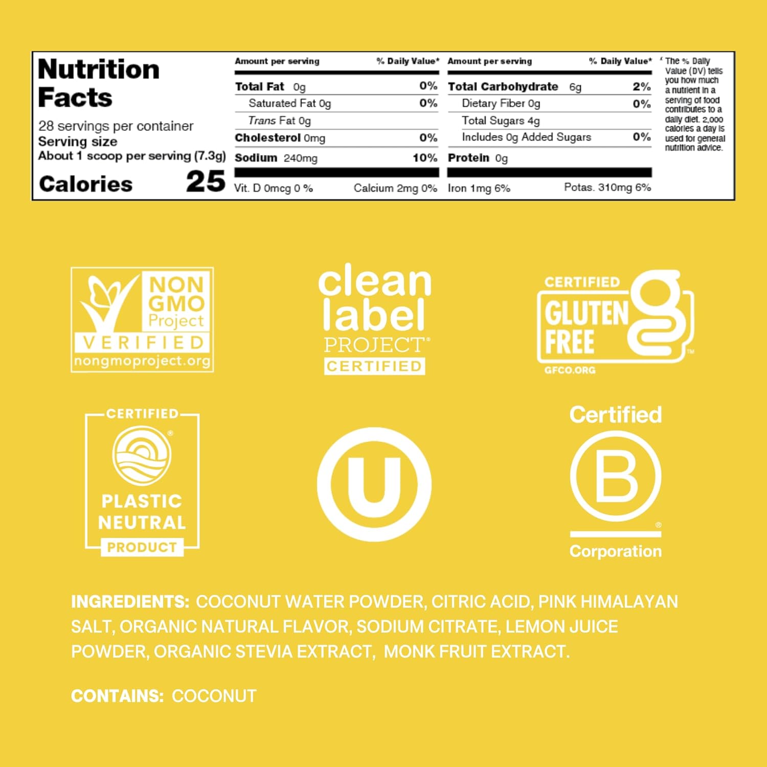 Cure Hydration | Plant-Based Electrolyte Drink Mix | No Added Sugar | FSA-HSA | Dehydration Relief Powder Made with Coconut Water | Non-GMO | Vegan | 28 Servings Jar - Lemonade - Image 2