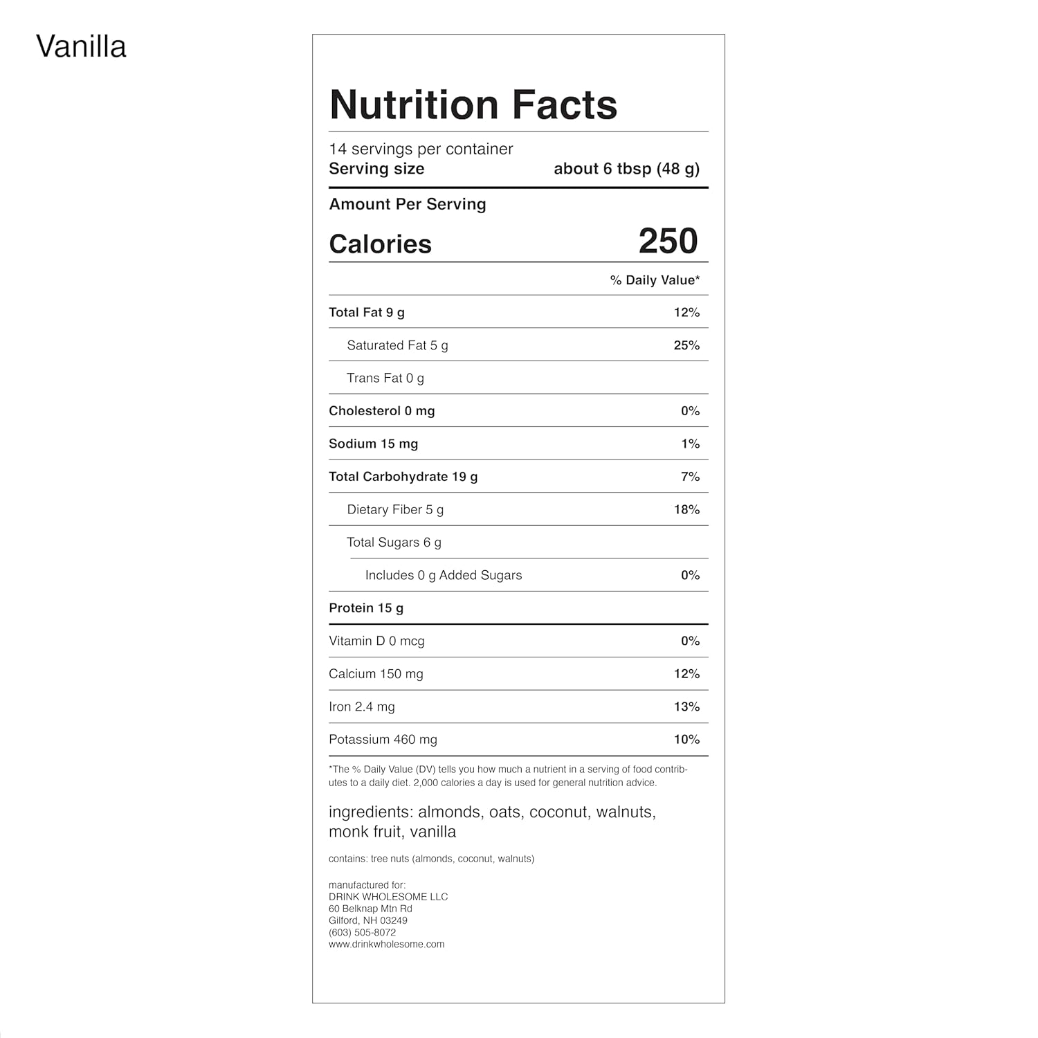 Drink Wholesome Vegan Vanilla Meal Replacement Powder for Sensitive Stomachs | Minimally-Processed, Whole-Food Meal | Additive-Free, Dairy-Free, Gluten-Free | Low Sodium - Image 2