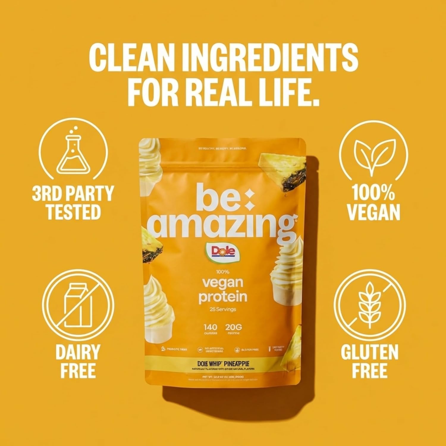 BE AMAZING Vegan Protein Powder, Dole Whip Pineapple, 20g Plant Based Protein with Prebiotic Fiber, Low Carb, Dairy and Gluten Free Shake Mix, No Added Sugar, 29.3 oz, 25 Servings - Image 5