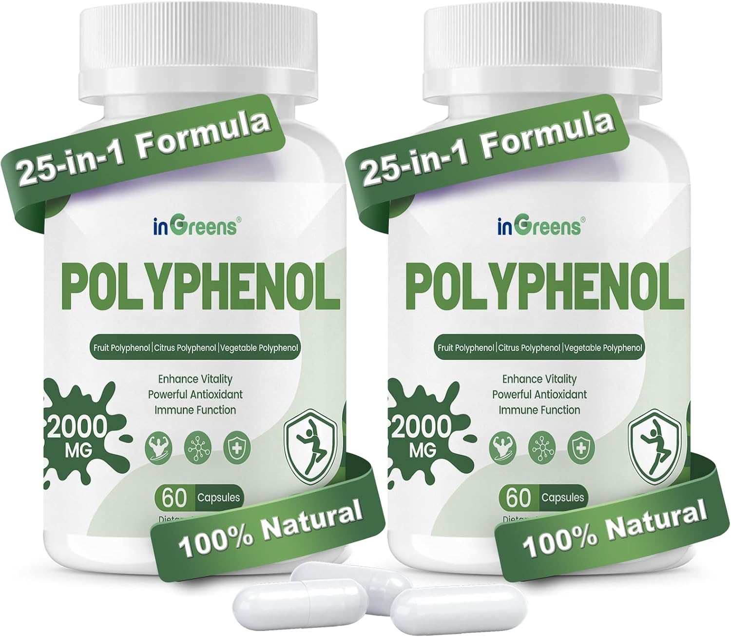 inGreens 25-in-1 Polyphenols Supplement, 2000MG Powerful Antioxidants & Polyphenol for Age Defense, Polyphenol Superfood, Quercetin, Resveratrol, Plant-Based & Energy, Immune Support, 120 Capsules