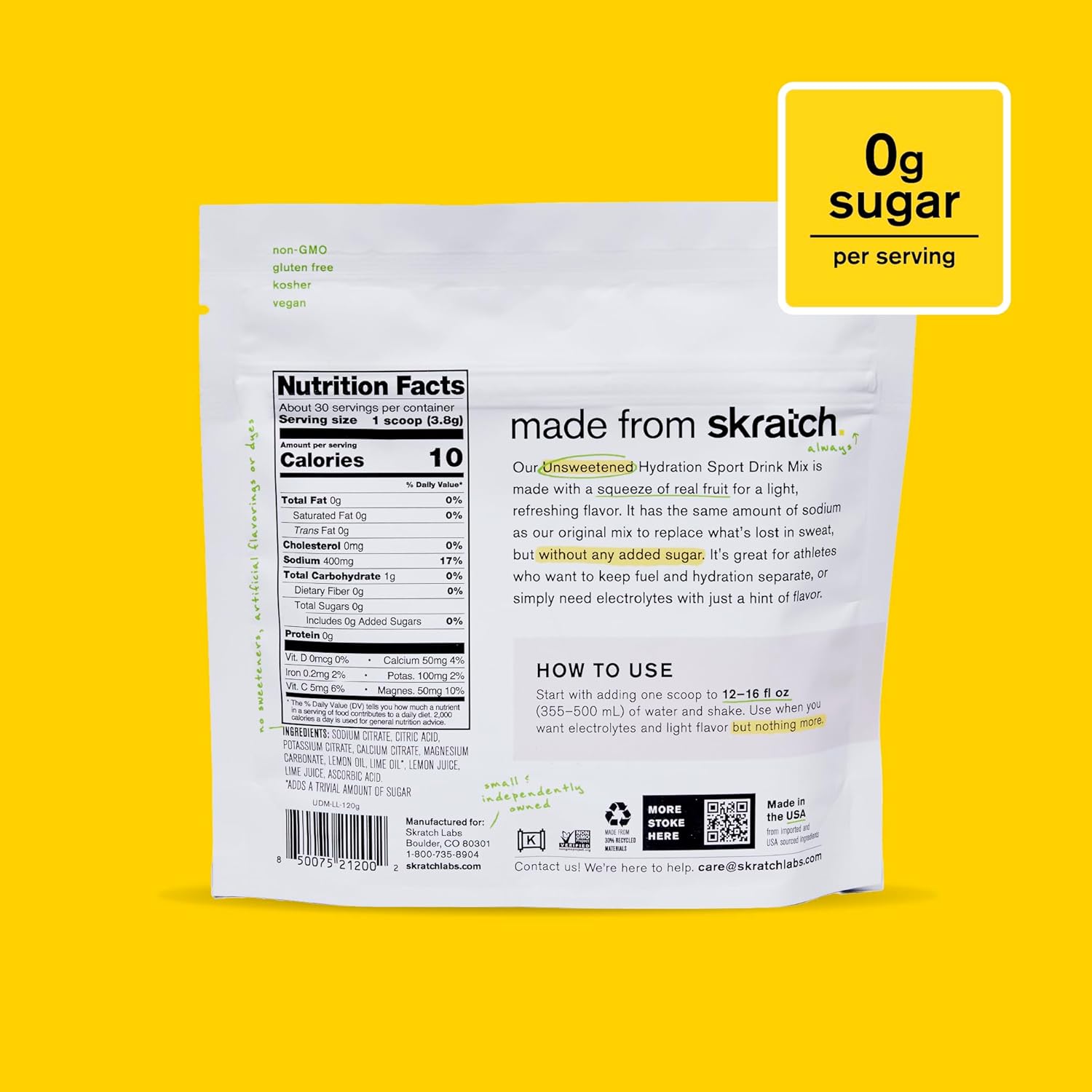 Skratch Labs Unsweetened Hydration Sport Drink Mix | Sugar Free | Electrolytes Booster | Lemon + Lime - 30 Servings | Non-GMO, Vegan, Kosher, Keto, Paleo - Image 3