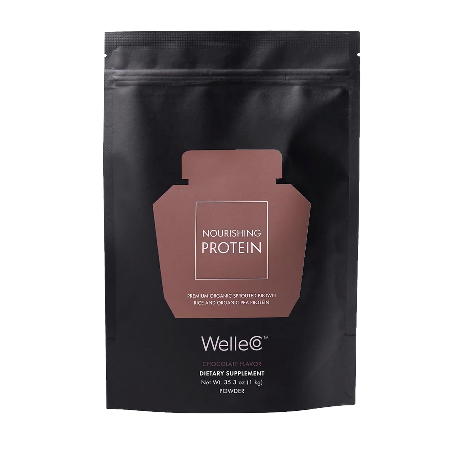 WelleCo Plant-Based Chocolate Protein Powder, Organic Brown Rice & Pea Blend, 16g Protein per Serving, Dairy-Free Supplement for Energy, Recovery & Daily Nutrition, 35.2 oz