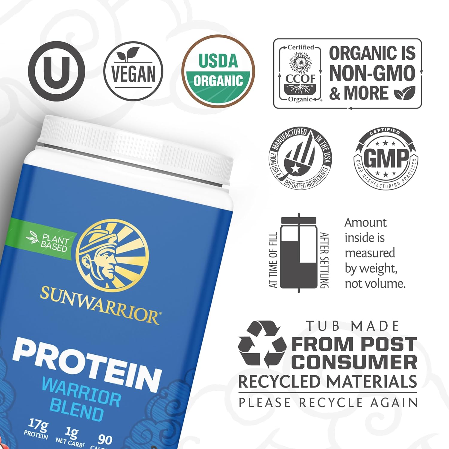 Sunwarrior Vegan Protein Powder Organic Plant-Based Protein | BCAA Amino Acids Hemp Seed Plant Protein | Soy Free Dairy Free Gluten Free Synthetic Free Non-GMO | Vanilla 30 Servings | Warrior Blend - Image 3