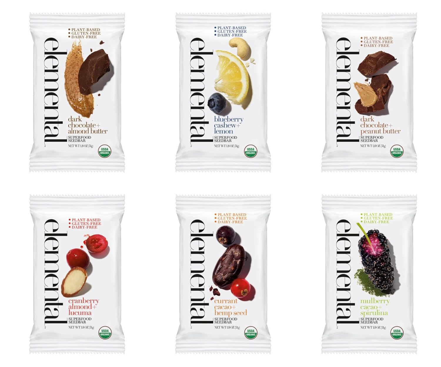 Elemental Superfood Seedbars, Variety Pack, 1.8 Ounce - 12 Pack, 100% Certified Organic, Non-GMO Verified, Gluten Free, Dairy Free, Plant Based