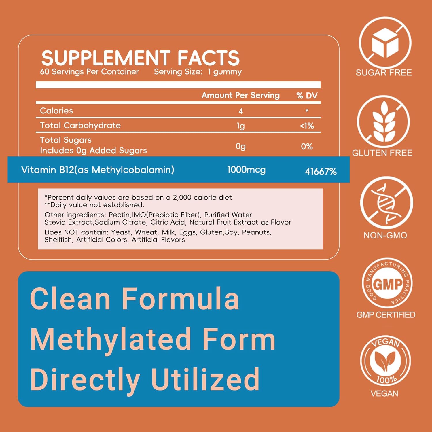 Methyl Vitamin B12 Gummies 1000mcg, Vitamin B12 Methylcobalamin Supplement for Energy & Metabolism, Sugar Free, Vegan, 60 Gummies. - Image 2