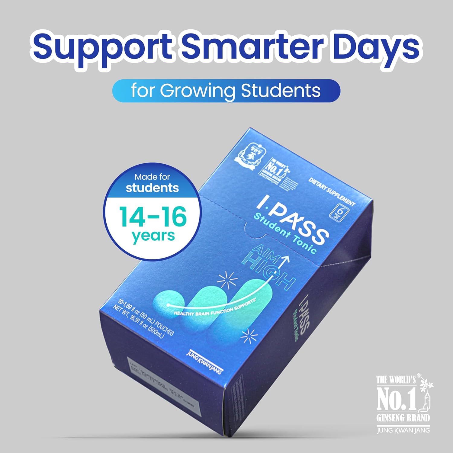 JUNG Kwan Jang iPass Student Tonic - Adaptogen Energy Drink Supplement with Korean Red Ginseng, Jujube, Astragalus & Angelica - Daily Support for School and Activities (30 Pouches, 1.69 fl oz) - Image 2
