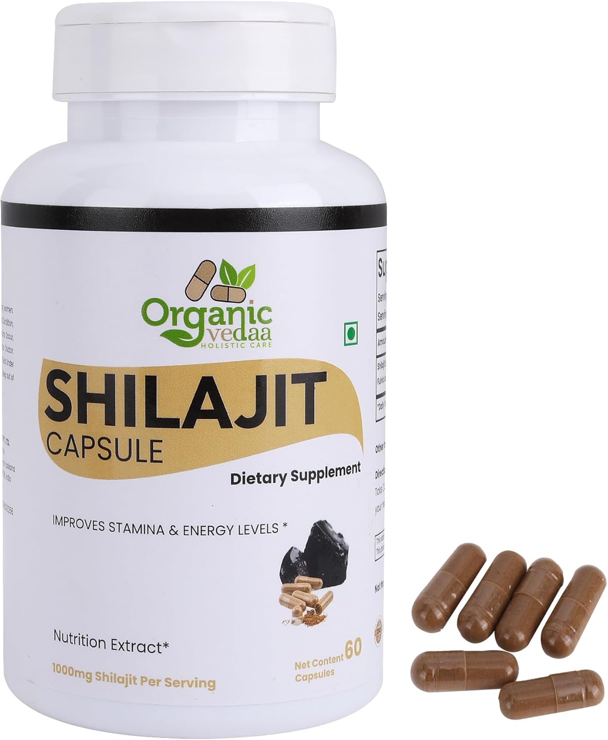 Natural Fiber Supplement for Digestive Health & Regularity | Plant-Based, Non-GMO, Gluten-Free (Shilajit 60 Capsules) - Image 3