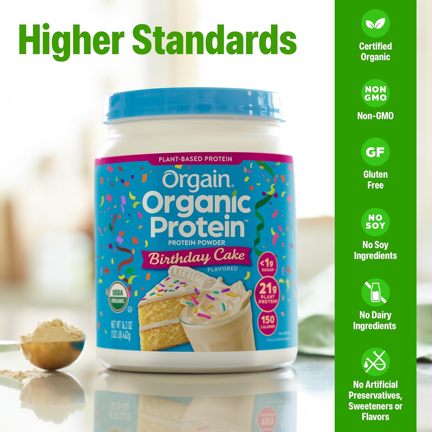 Orgain Organic Vegan Protein Powder, Birthday Cake - 21g Plant Based Protein, 7g Prebiotic Fiber, Low Net Carb, No Lactose Ingredients, No Added Sugar, Non-GMO, for Shakes & Smoothies, 1.02 lb - Image 4