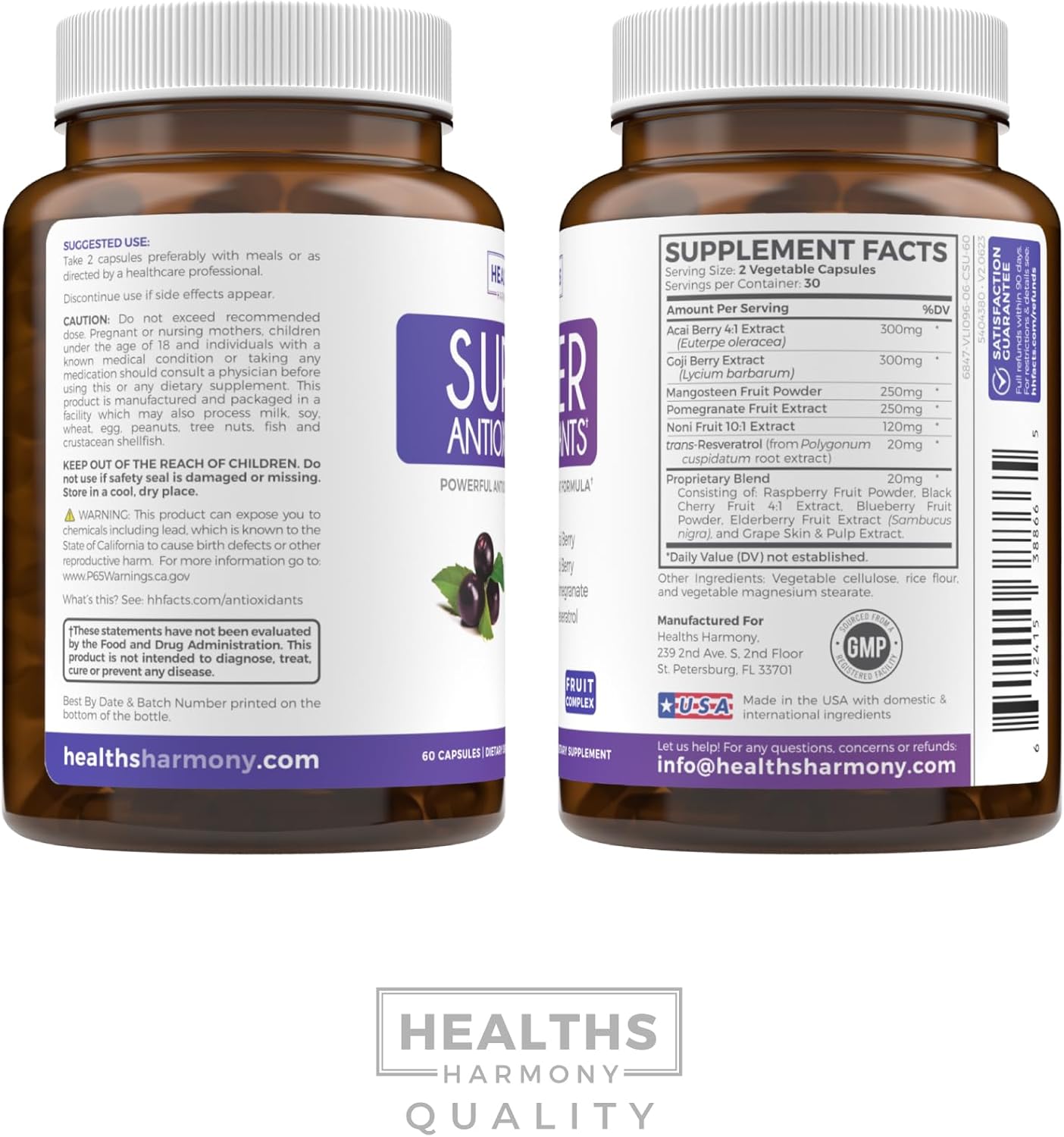 Super Antioxidants Supplement for Women & Men - High Potency Herbal & Fruit Blend with Acai, Goji, Pomegranate, Elderberry & Resveratrol for Skin Care & Immune Support - Vegan & Non-GMO - 60 Capsules - Image 7