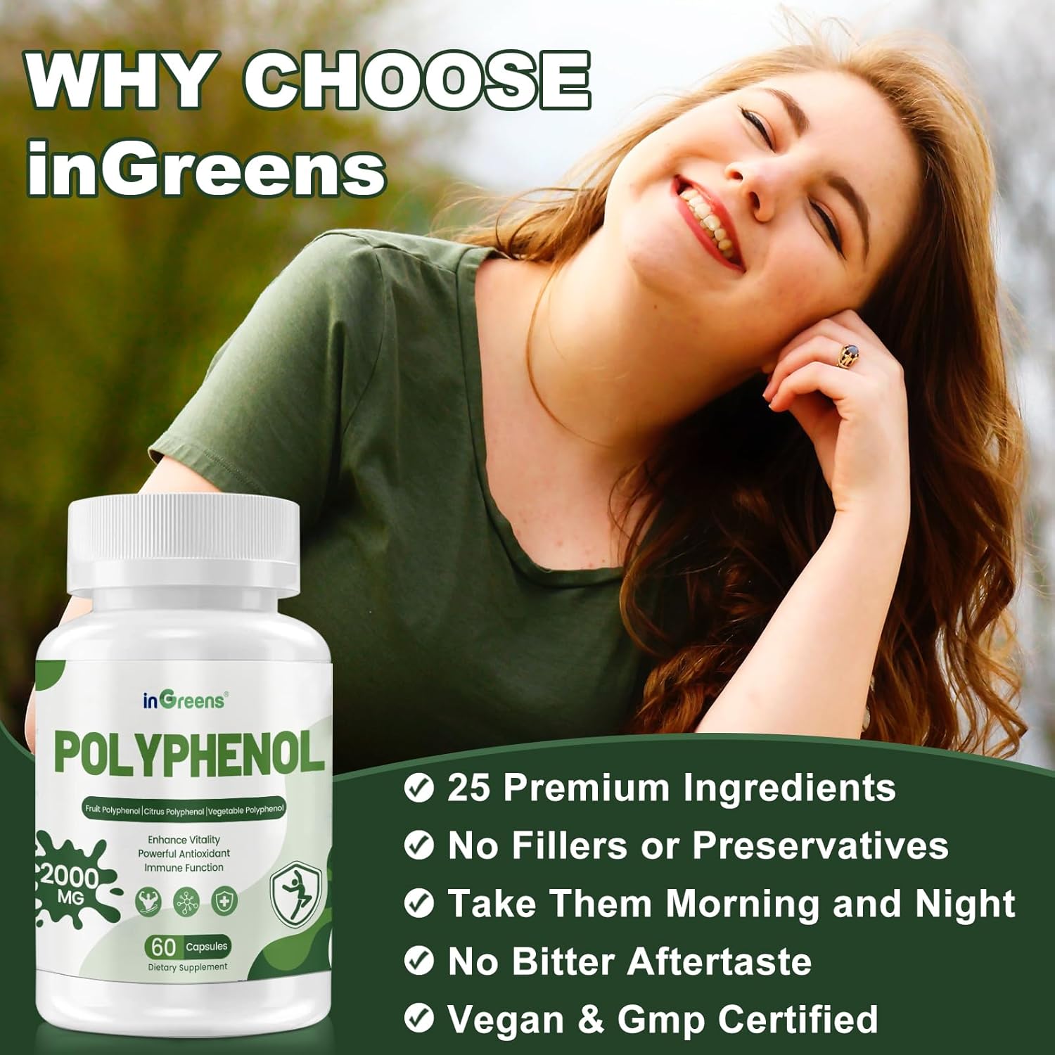 inGreens 25-in-1 Polyphenols Supplement, 2000MG Powerful Antioxidants & Polyphenol for Age Defense, Polyphenol Superfood, Quercetin, Resveratrol, Plant-Based & Energy, Immune Support, 120 Capsules - Image 7
