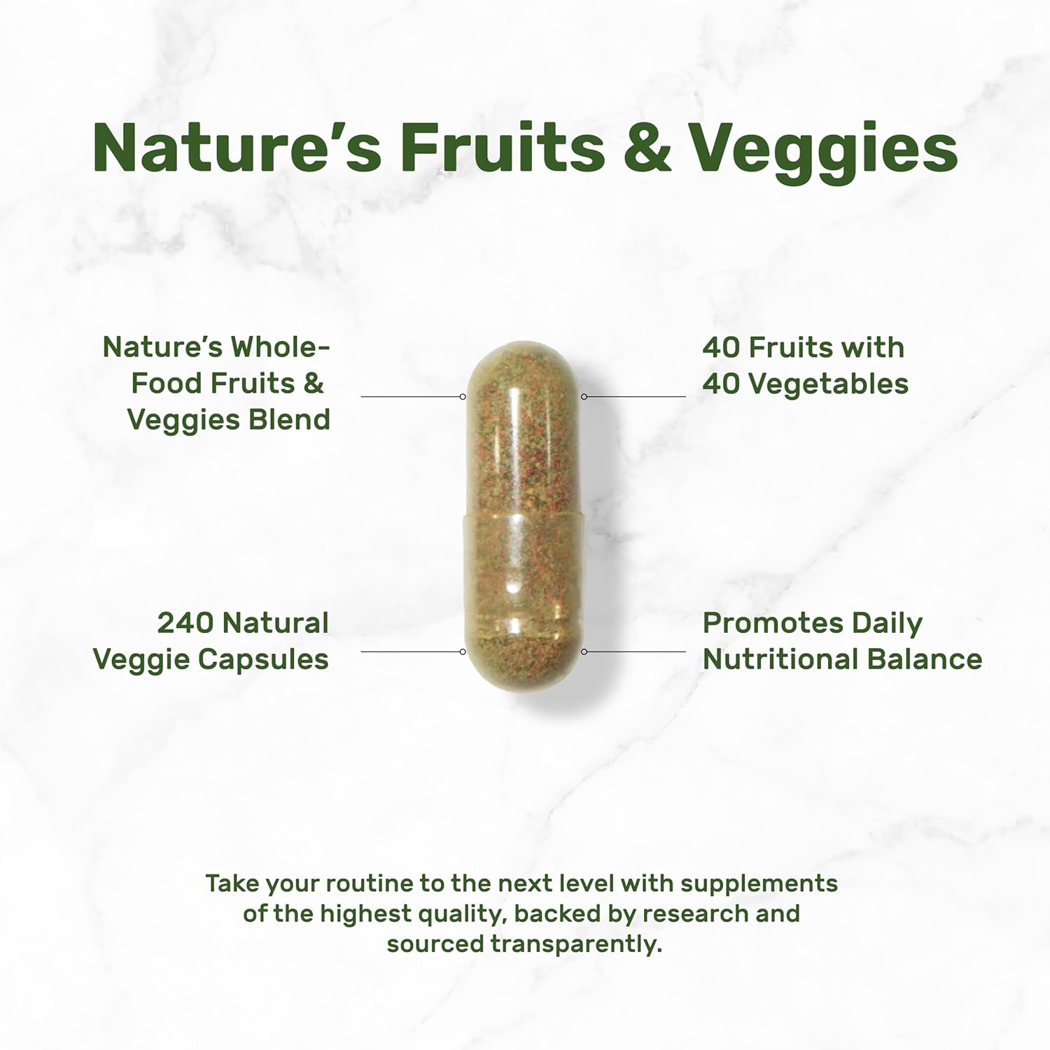 Nature’s Fruits & Veggies Supplement, 240 Veggie Capsules – 80 Whole Food Superfoods for Daily Balance – 40 Fruits with 40 Vegetables and Greens – Non-GMO, Gluten Free - Image 3