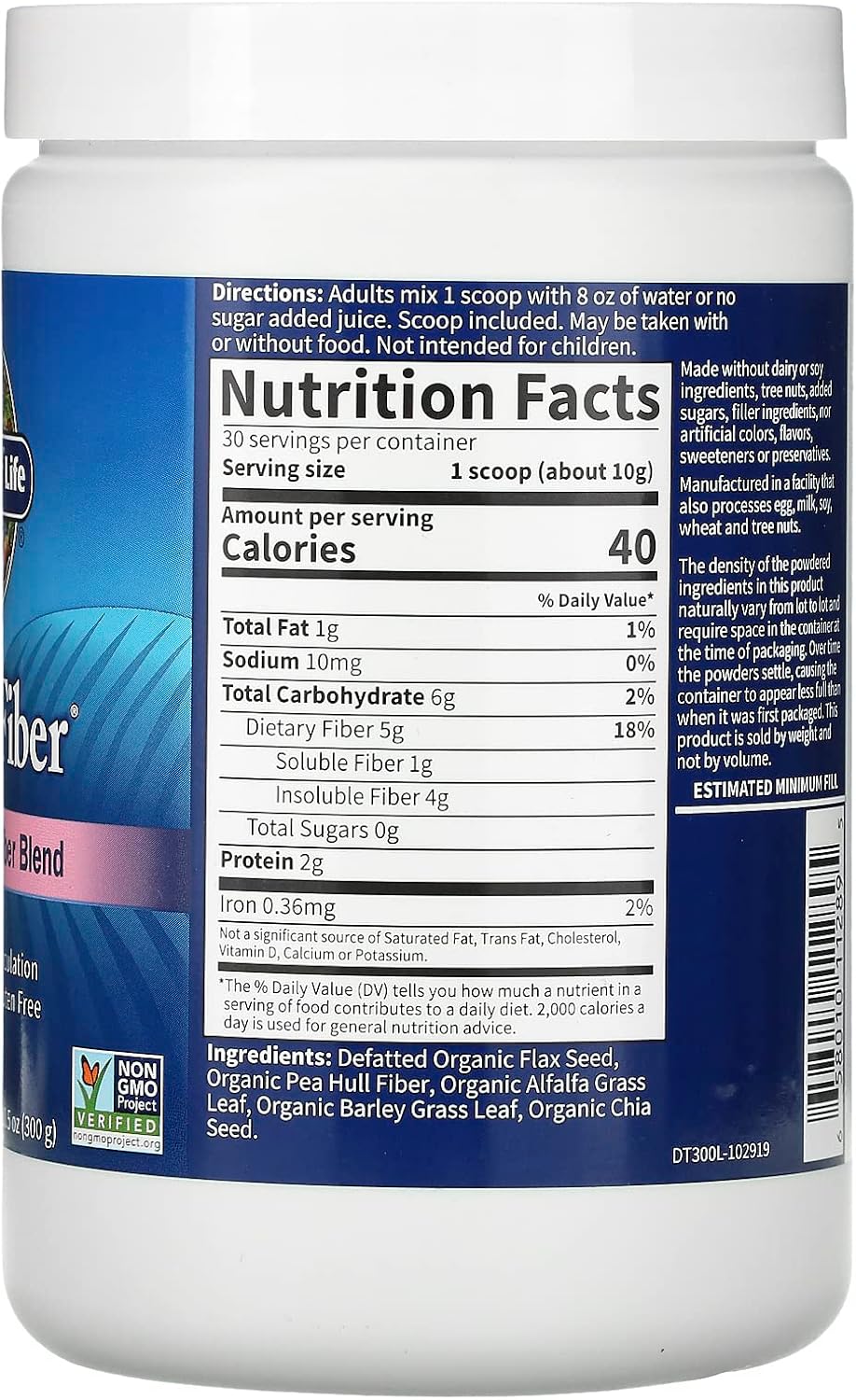 Garden of Life Organic Unflavored Fiber Powder Detox Blend with Chia, Alfalfa & Barley for Herbal Cleanse, Gut Health Support - Detoxifiber - Non-GMO, Gluten-Free, Psyllium Free, Vegan, 30 servings - Image 3