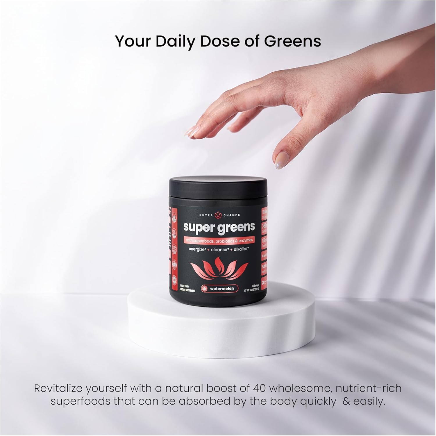 NutraChamps Super Greens Powder Premium Superfood | 20+ Organic Green Veggie Whole Foods | Alfalfa, Spirulina, Chlorella & More | Antioxidant, Digestive Enzyme & Probiotic Blends | Watermelon - Image 6