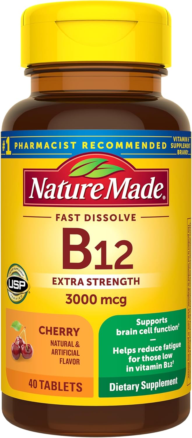 Nature Made Vitamin B12 3000 mcg, Easy to Take Sublingual B12 for Energy Metabolism Support, 40 Sugar Free Fast Dissolve Tablets, 40 Day Supply