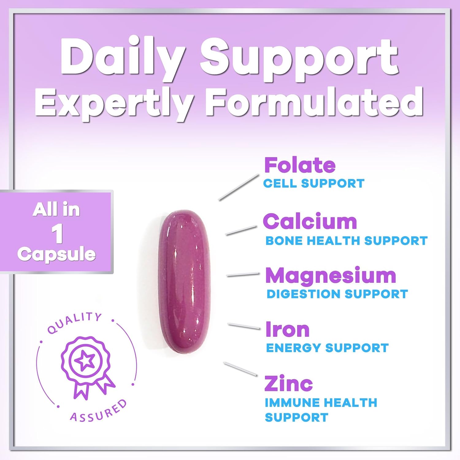 Multivitamin For Women - Complete Daily Woman's Multivitamins with Biotin, Calcium, Folic Acid, Iron, Zinc, Vitamin A, C, D, E & B Vitamins, Women's Hair Skin and Nails Supplements - 60 Softgels - Image 6
