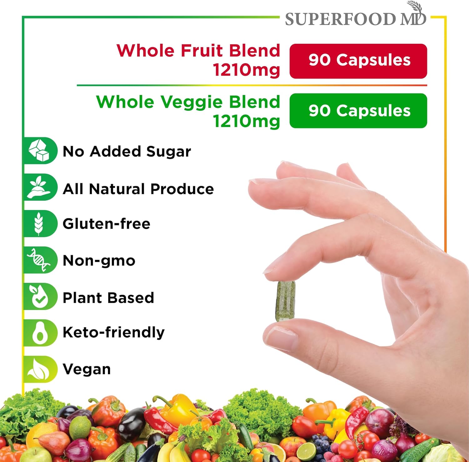 Superfood MD Fruits & Veggies Supplement - Whole Food Natural Superfoods - with Beta Carotene - Soy Free- 90 Count (Pack of 2) - Image 6