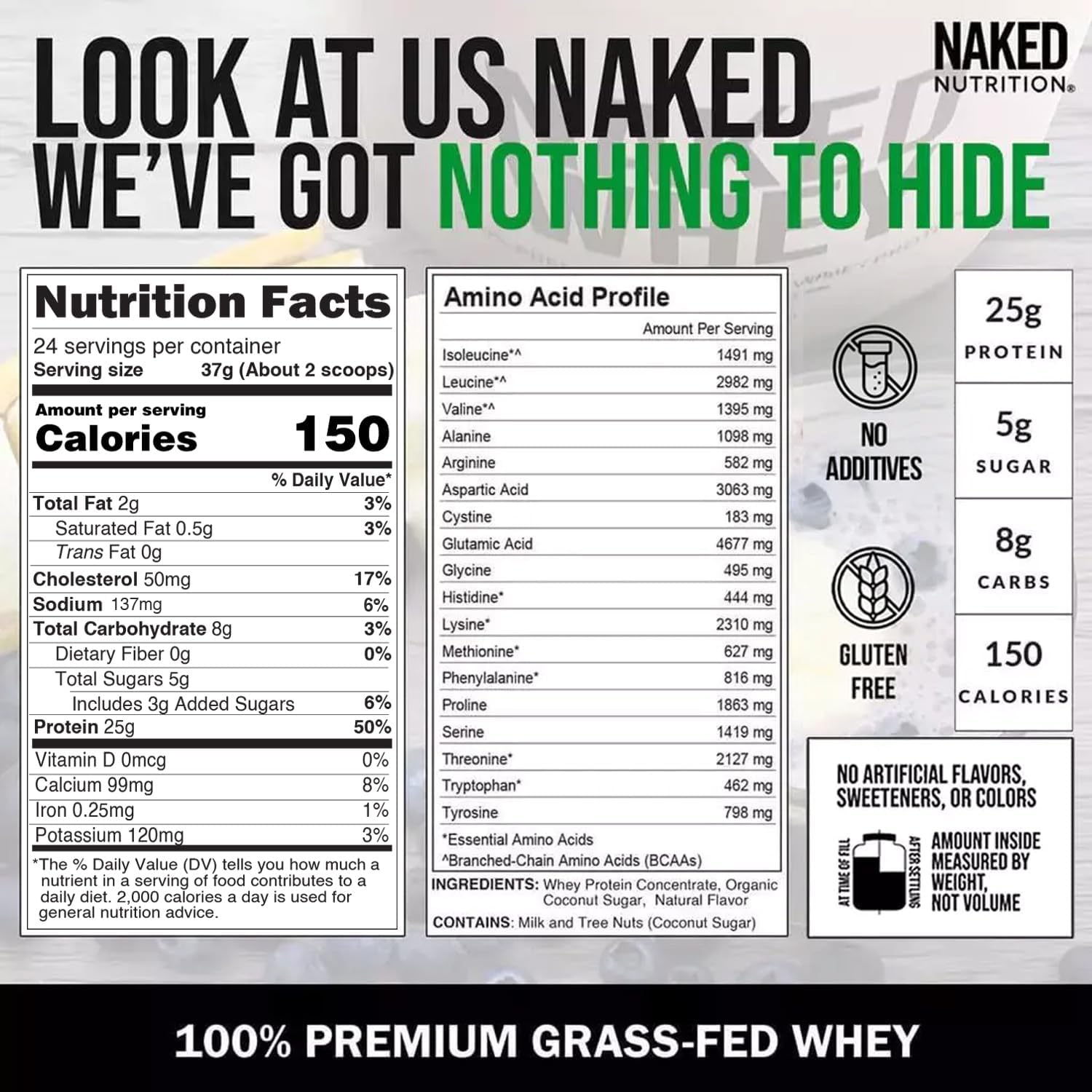 NAKED Whey Vanilla Protein Powder - Only 3 Ingredients - Grass Fed Whey Protein Powder, Vanilla Flavor, and Organic Coconut Sugar, NSF Certified, No GMO, No Soy, and Gluten Free - 24 Servings - Image 5