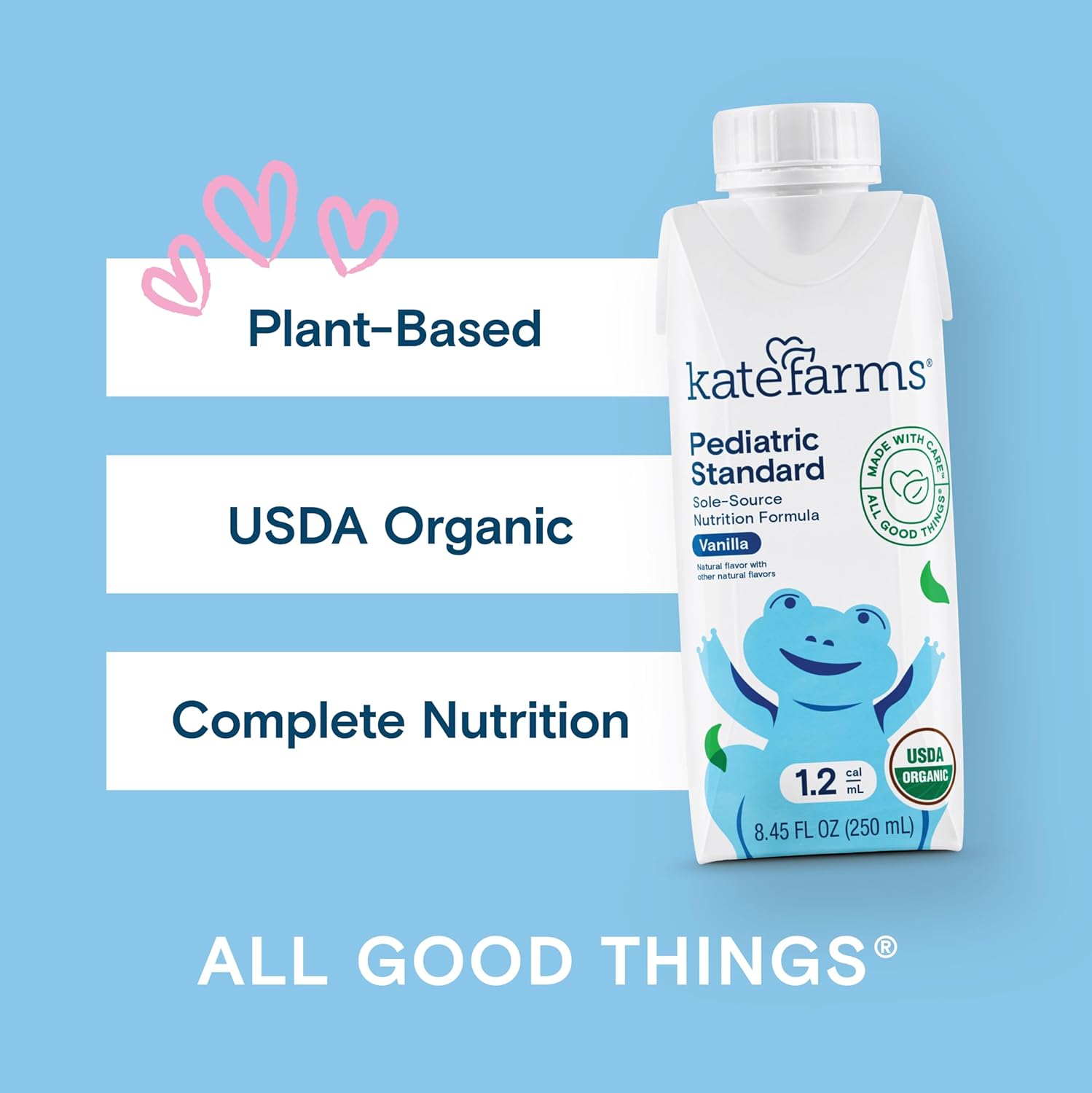 KATE FARMS Organic Plant Based Pediatric 1.2 Sole Source Vanilla Nutrition Shake,12g of protein,27 Vitamins and Minerals,Meal Replacement Drink for Kids,Non-GMO,8.45 Fl oz,(Pack of 24) - Image 4