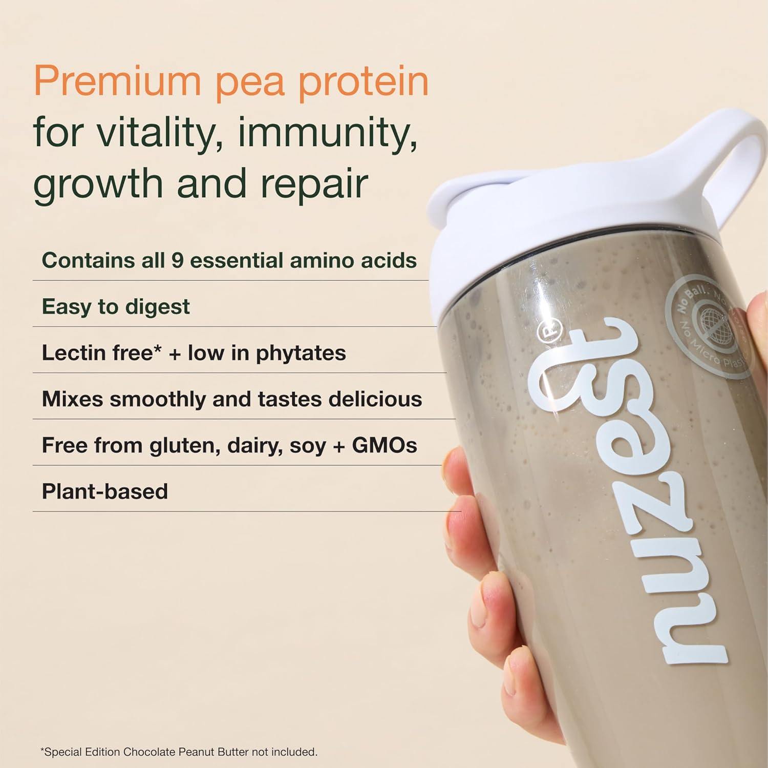 Nuzest - Pea Protein Powder - Clean Lean Protein, Premium Vegan Plant Based Protein Powder, Dairy Free, Gluten Free, GMO Free, Naturally Sweetened Protein Shake, Smooth Vanilla, 1 Serving, 0.9 oz - Image 3
