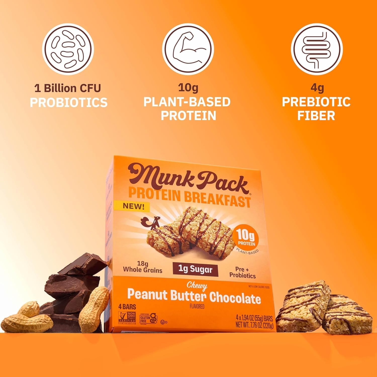Munk Pack Sampler Pack Probiotic Protein Snack Bars | 10g Plant Protein, 1g Sugar, 6g Fiber |Diabetic-Friendly Ideal Breakfast Bars - On-the-Go Snacks, Gluten-Free, Non-GMO | 5 Count - Image 6