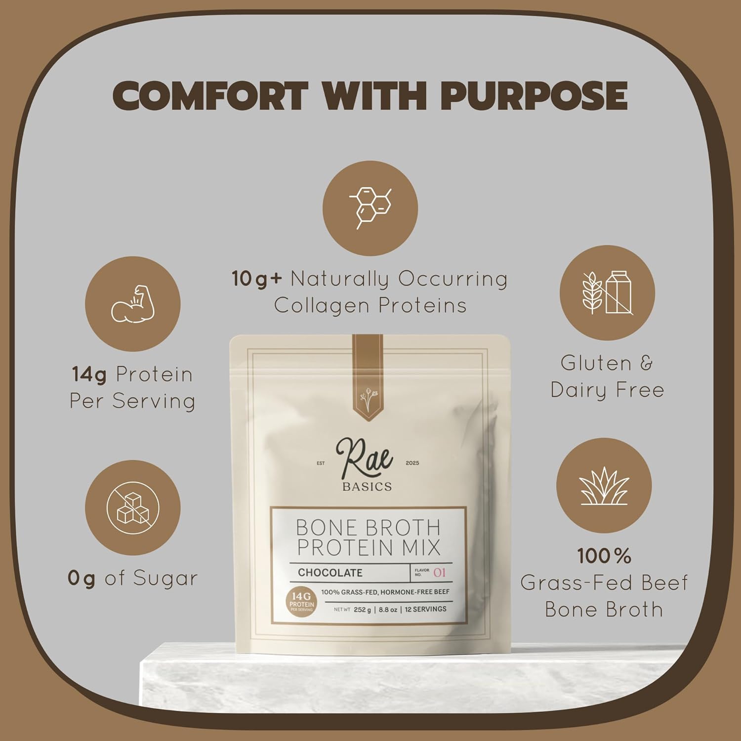 Bone Broth Protein Powder, Grass Fed Collagen with 14g Complete Protein per Serving, Gluten Free, Keto & Dairy Free, Organic & Clean Ingredients, No Added Sugar, Chocolate, 12 Servings - Image 2