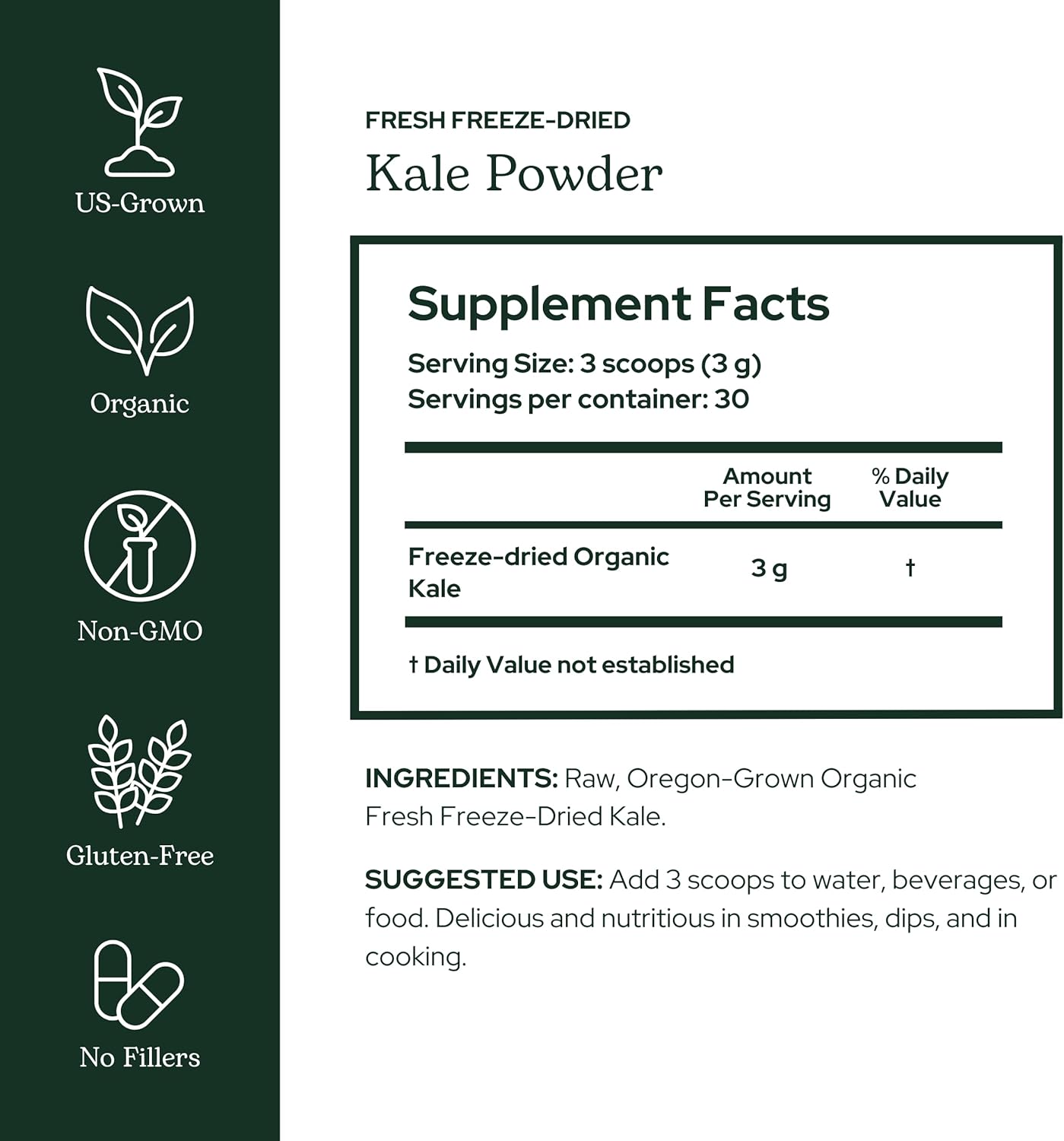 Eclectic Herb - Organic Kale Powder Supplement | Nutritional Support, Daily Fiber, Vitamins + Minerals | Superfood Powder + Daily Greens Drink Mix | USDA Organic, Non-GMO, Vegan (3.2 oz | 90 g) - Image 2