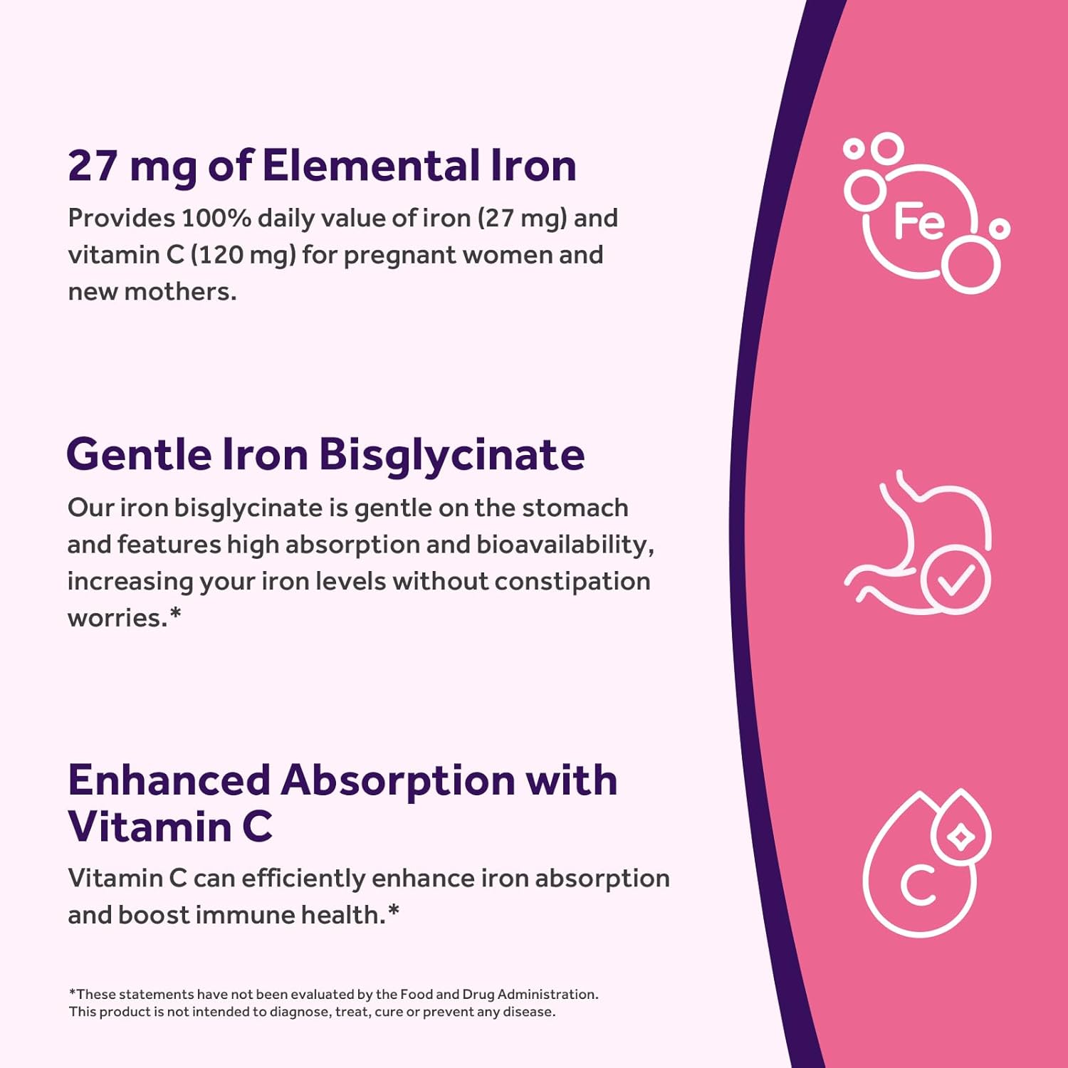 Doctor's Recipes Iron Supplement for Pregnant Women, Chelated Iron Bisglycinate, with Vitamin C for High Absorption, Gentle, Red Blood Cell Production Support, 60 Vegan Caps - Image 4